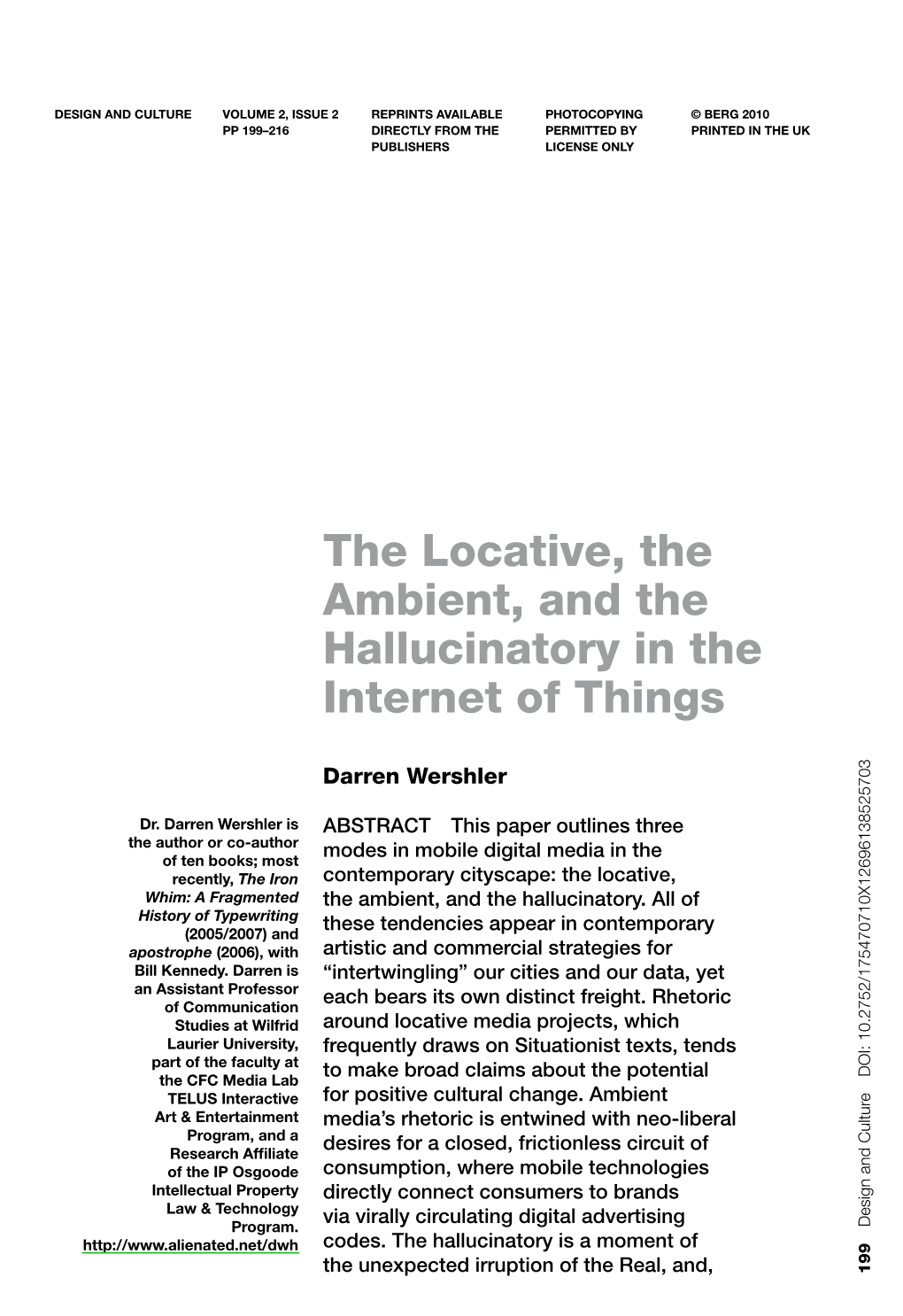 The Locative, the Ambient, and the Hallucinatory in the Internet of Things