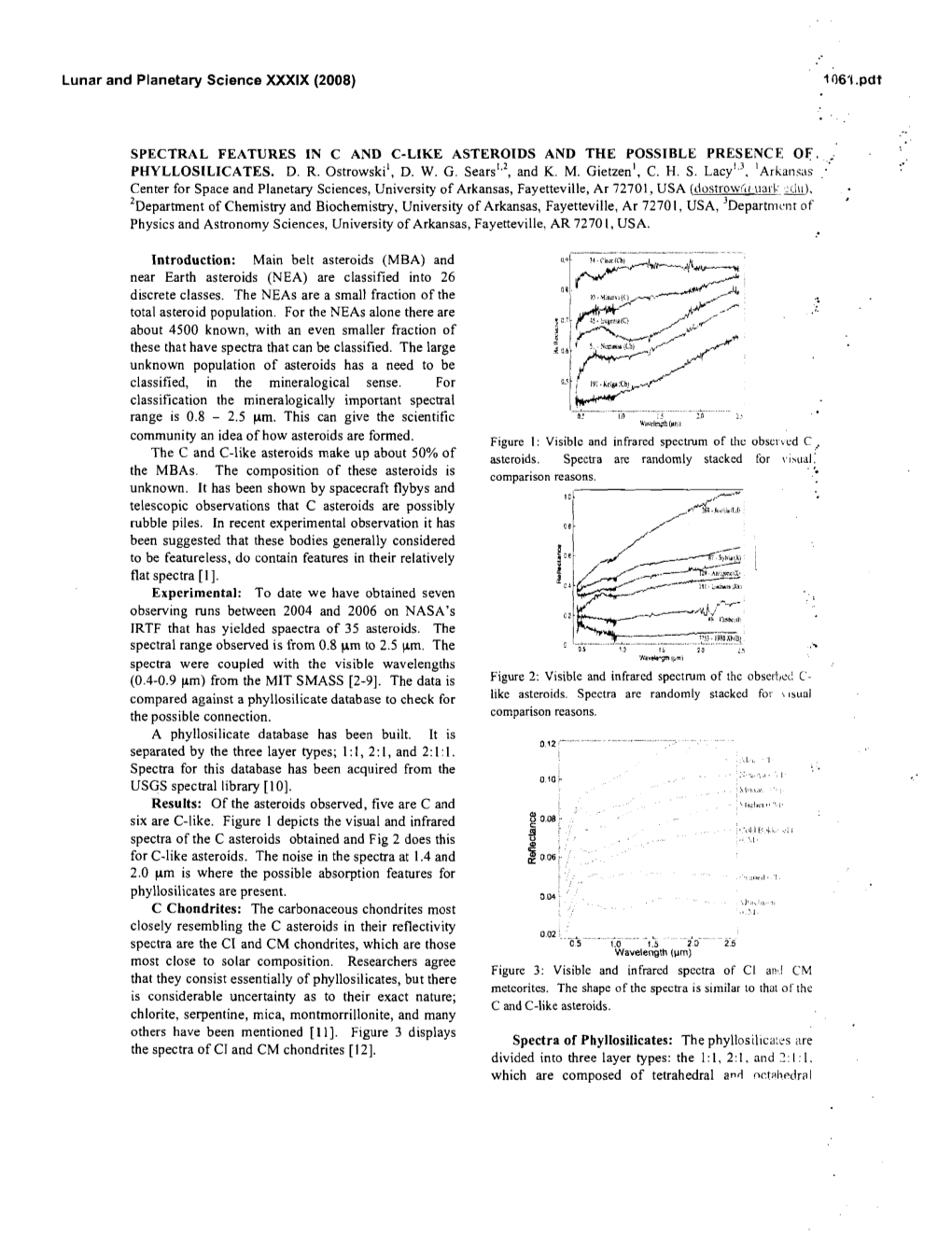 Lunar and Planetary Science Xxxlx (2008) SPECTRAL FEATURES in C and C-LIKE ASTEROIDS and the POSSIBLE PRESENCE OF. ,; PHYLLOSILI