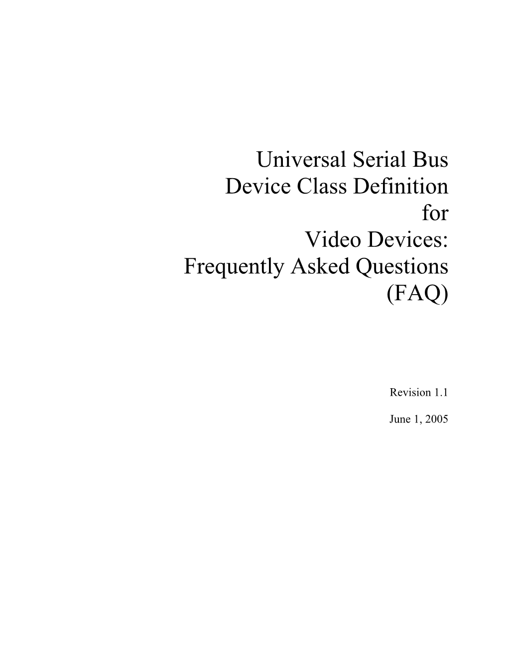 USB Device Class Definition for Video Devices - FAQ