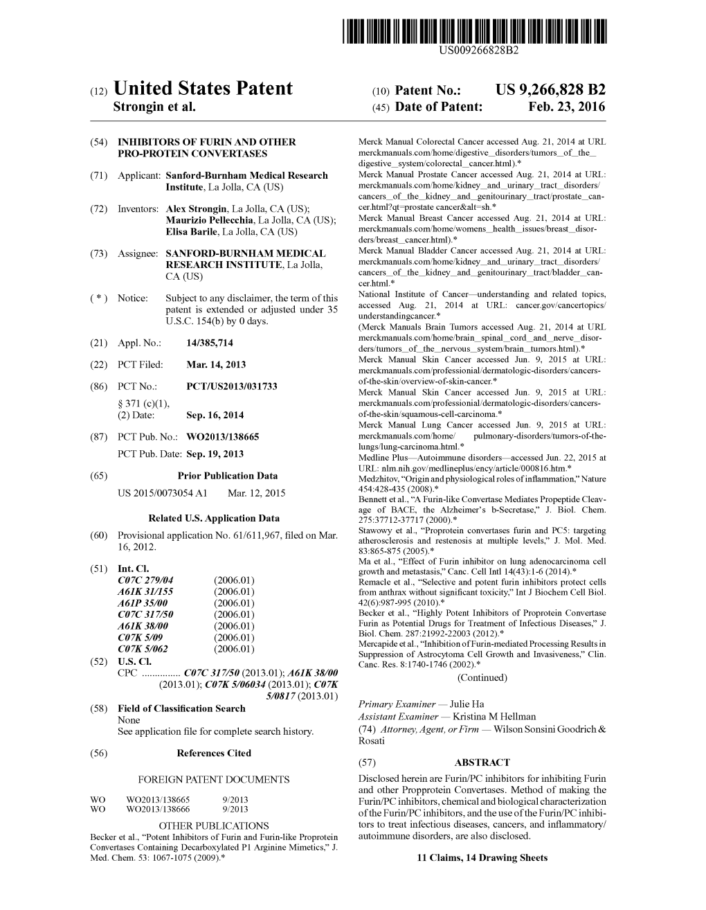 United States Patent (Io) Patent No.: US 9,266,828 B2 Strongin Et Al