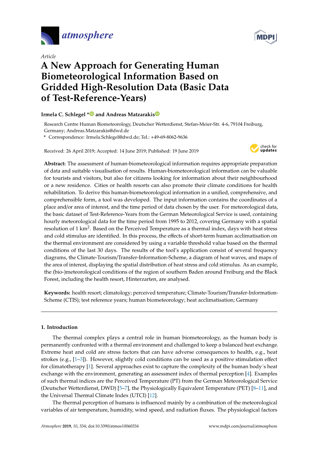 A New Approach for Generating Human Biometeorological Information Based on Gridded High-Resolution Data (Basic Data of Test-Reference-Years)