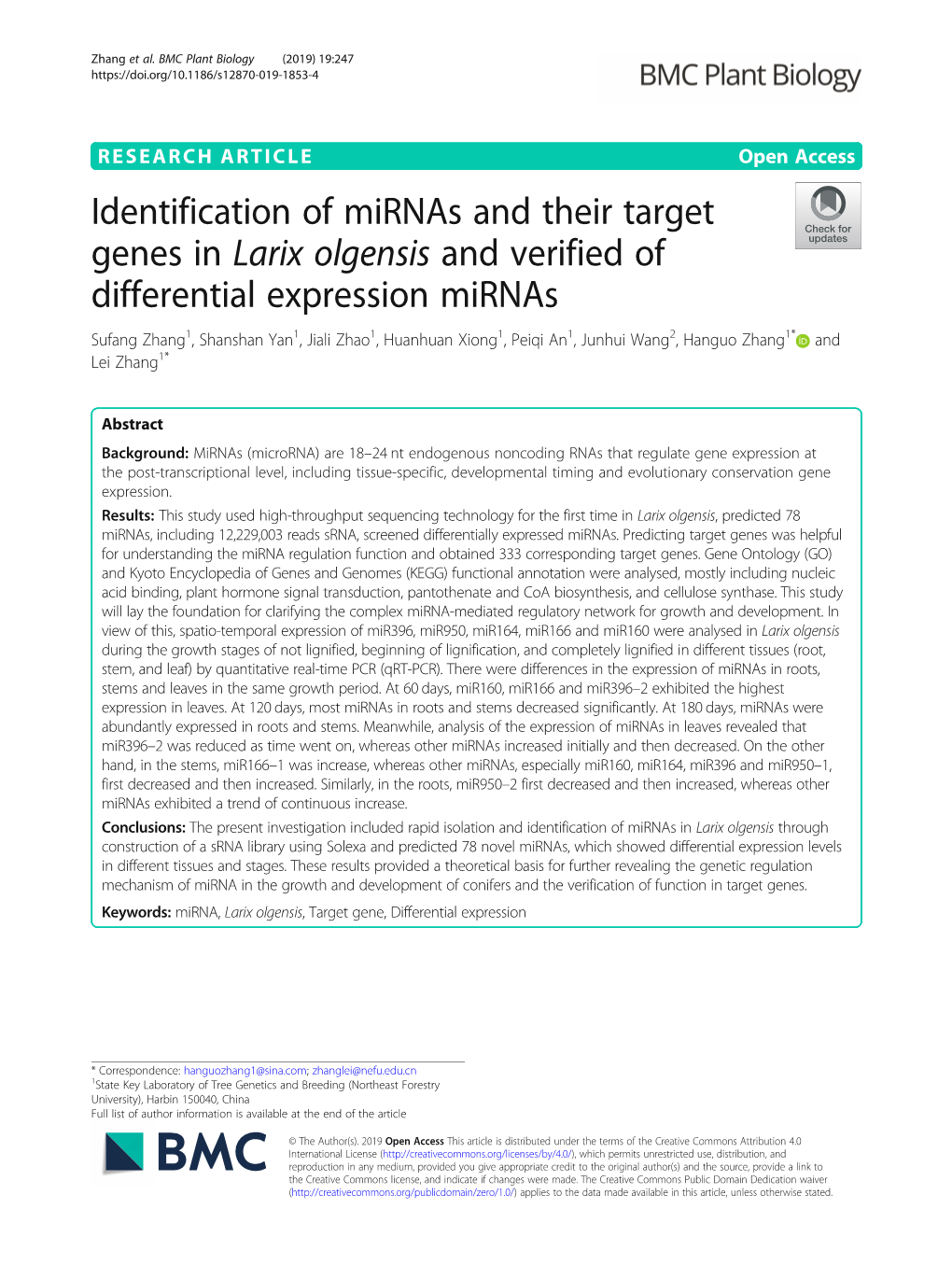 Identification of Mirnas and Their Target Genes in Larix Olgensis And