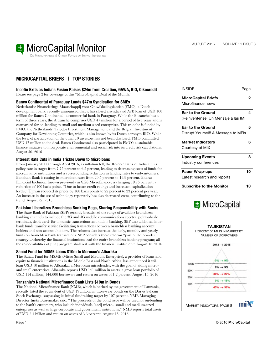 Microcapital Monitor on MICROFINANCE & OTHER FORMS of IMPACT INVESTING