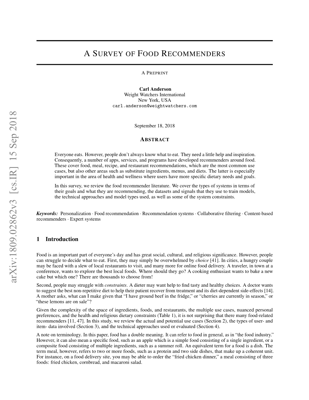 A Survey of Food Recommenders