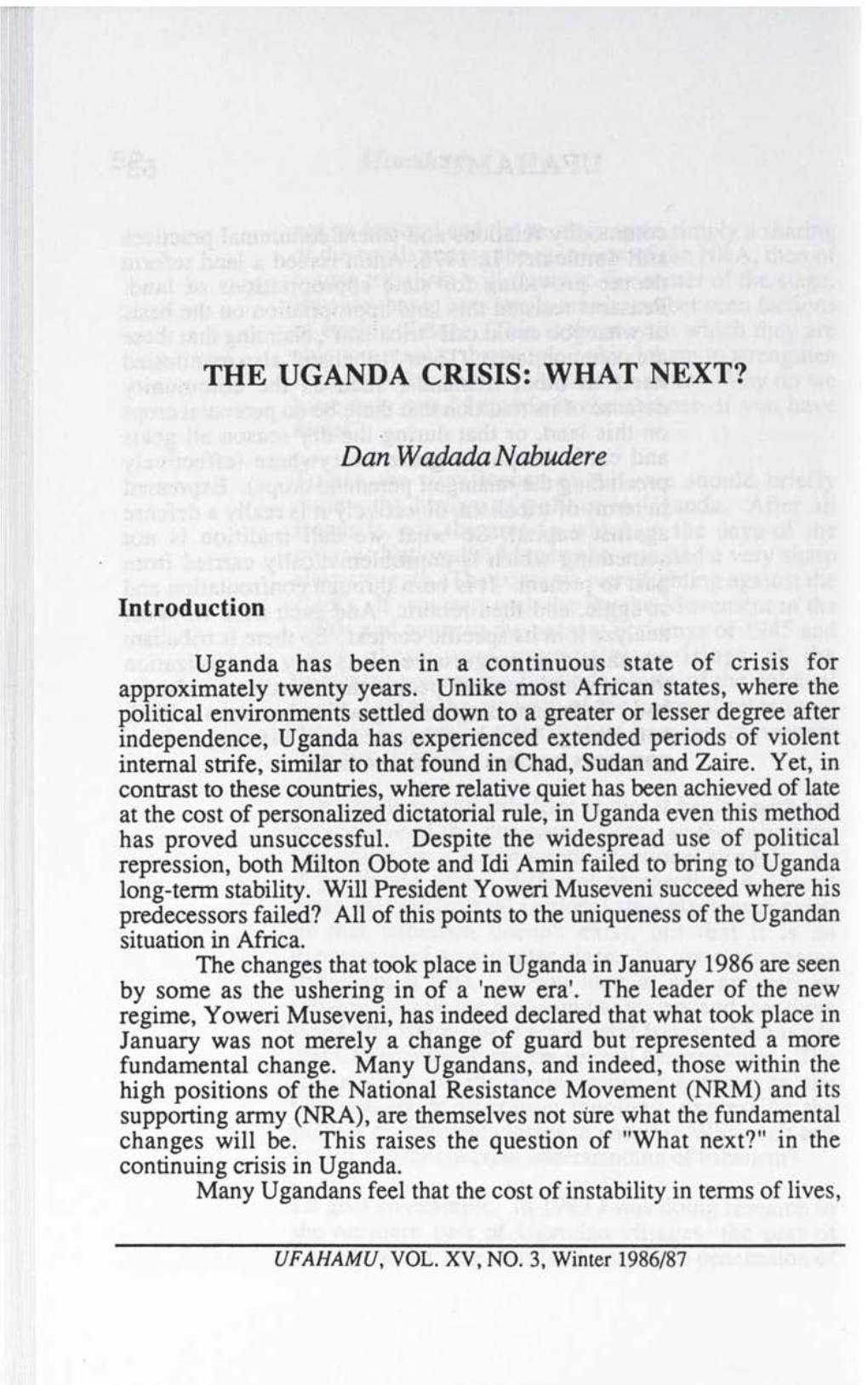 The Uganda Crisis: What Next?