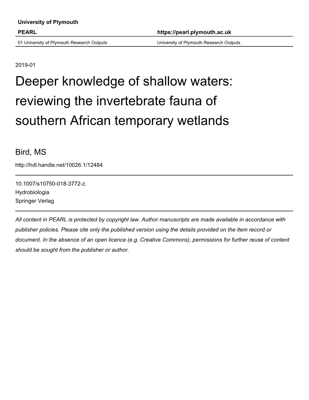 Reviewing the Invertebrate Fauna of Southern African Temporary Wetlands