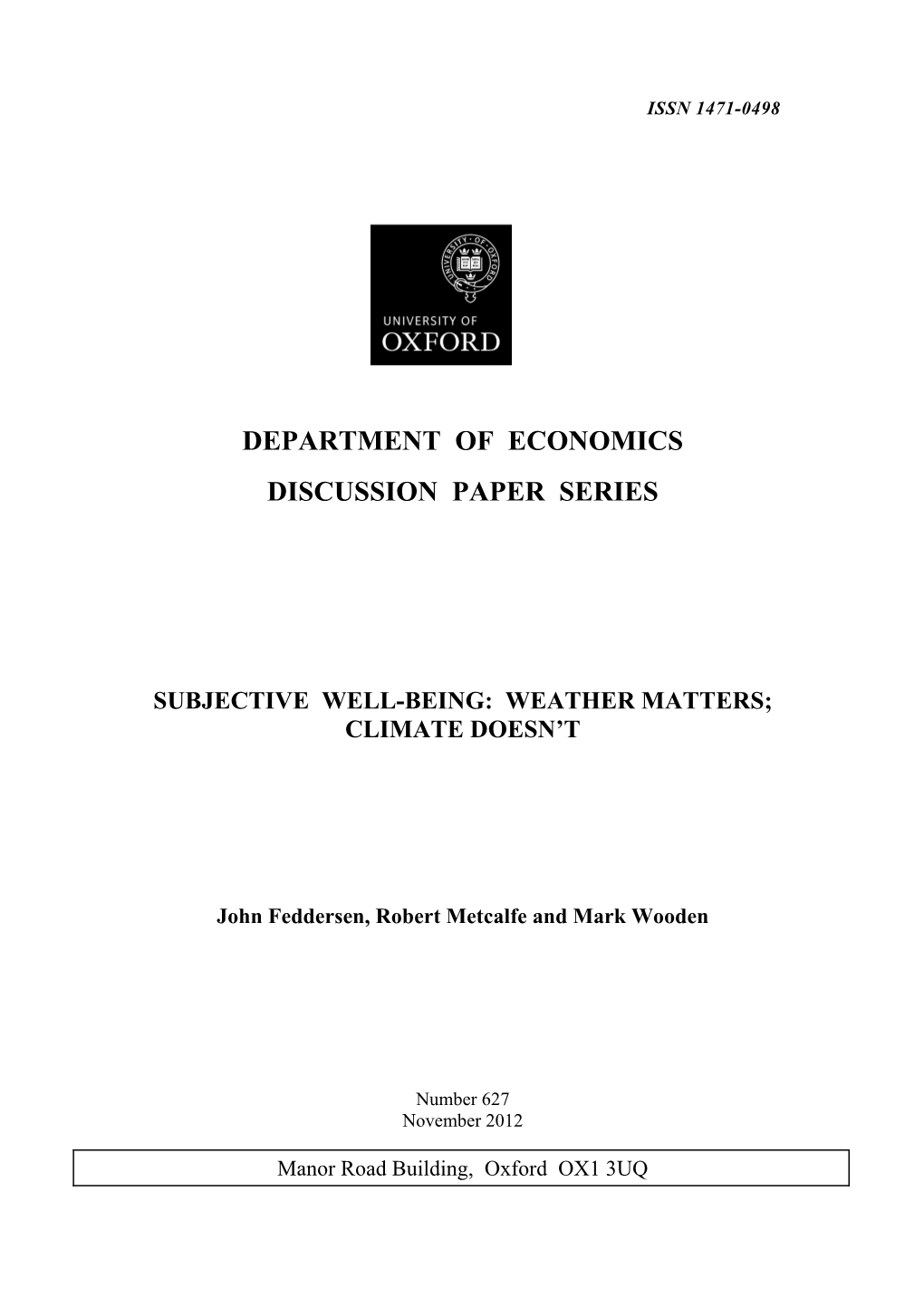 Department of Economics Discussion Paper Series