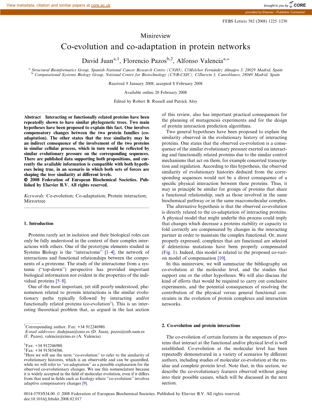 Co-Evolution and Co-Adaptation in Protein Networks