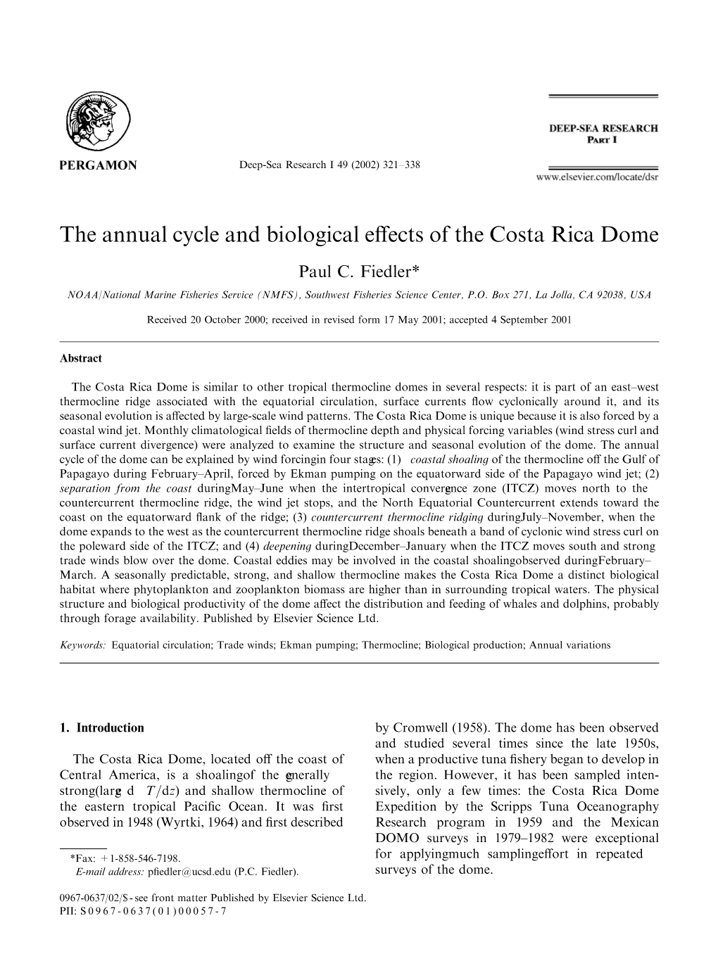 The Annual Cycle and Biological Effects of the Costa Rica Dome