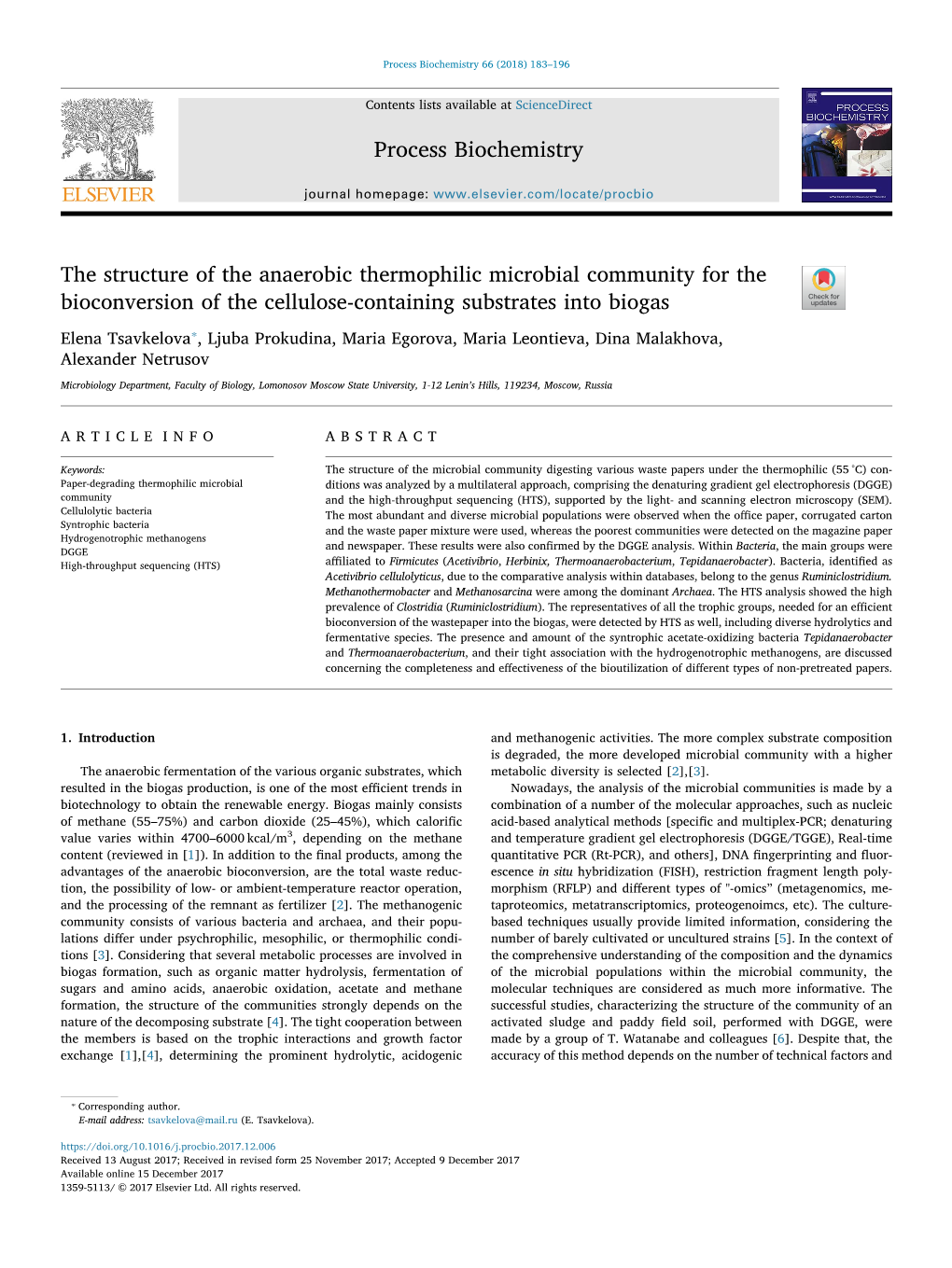 The Structure of the Anaerobic Thermophilic Microbial Community