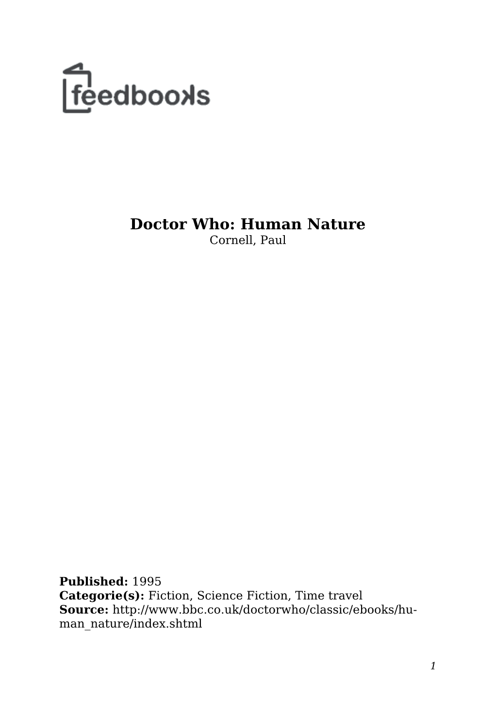 Doctor Who: Human Nature Cornell, Paul