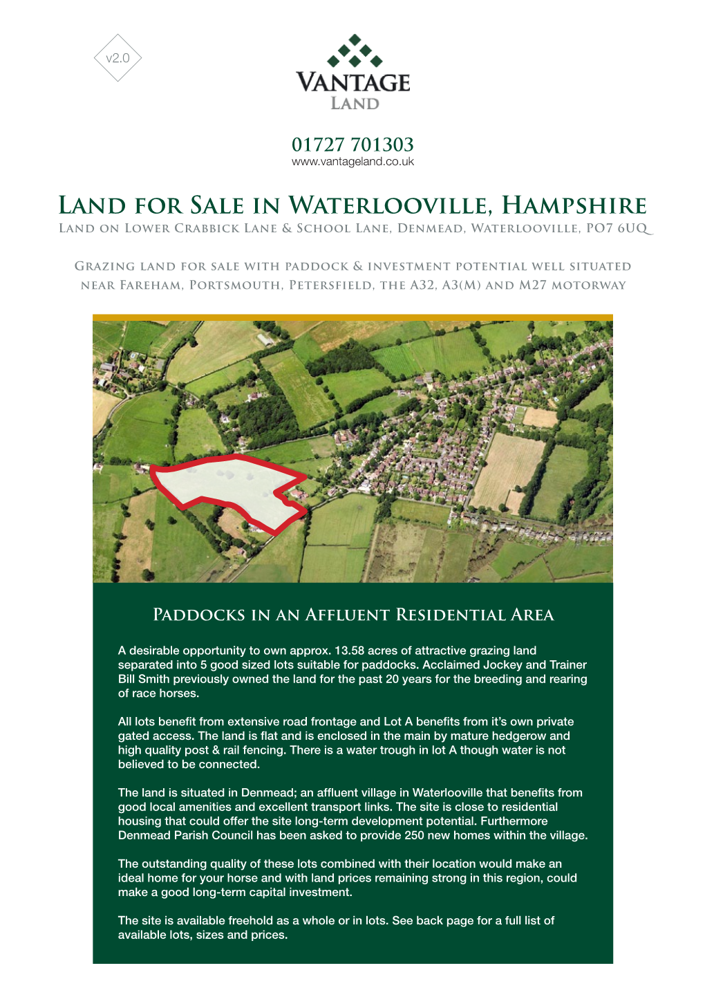 Land for Sale in Waterlooville, Hampshire Land on Lower Crabbick Lane & School Lane, Denmead, Waterlooville, PO7 6UQ
