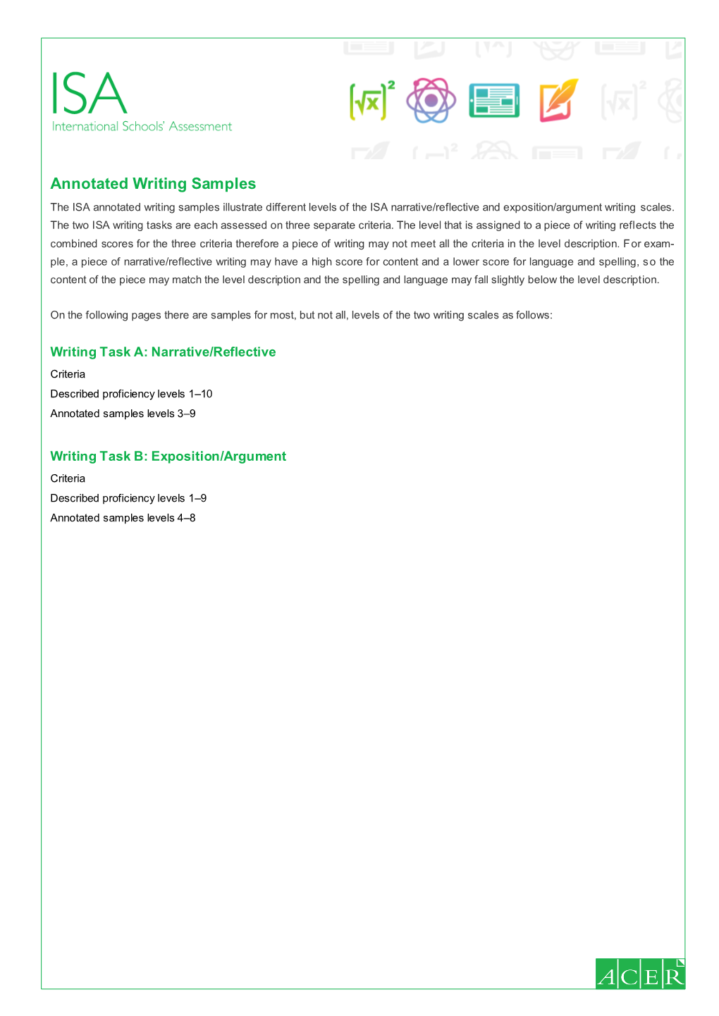 Annotated Writing Samples the ISA Annotated Writing Samples Illustrate Different Levels of the ISA Narrative/Reflective and Exposition/Argument Writing Scales