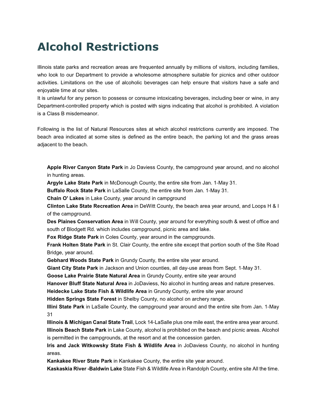 Alcohol Restrictions at Parks