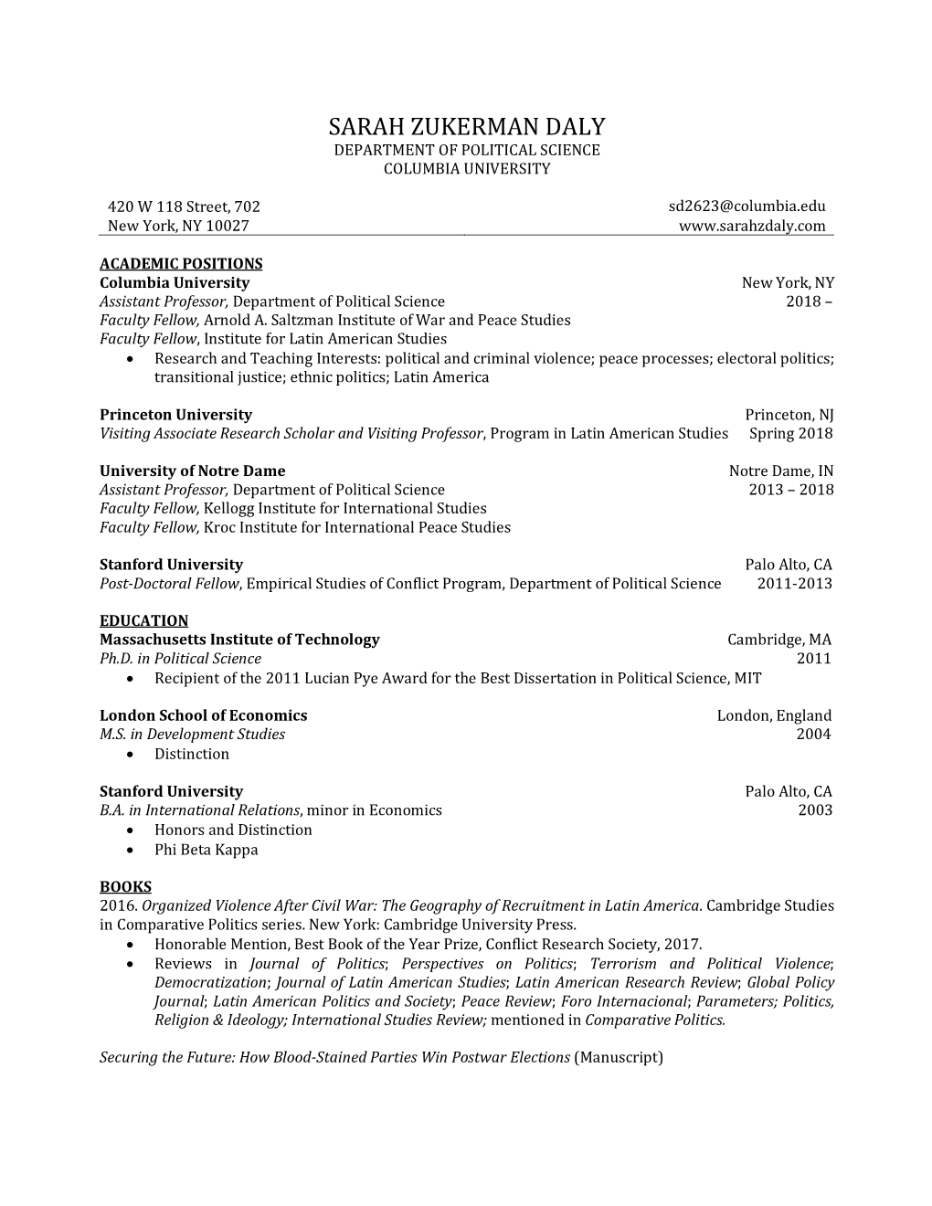 CV – Sarah Z. Daly