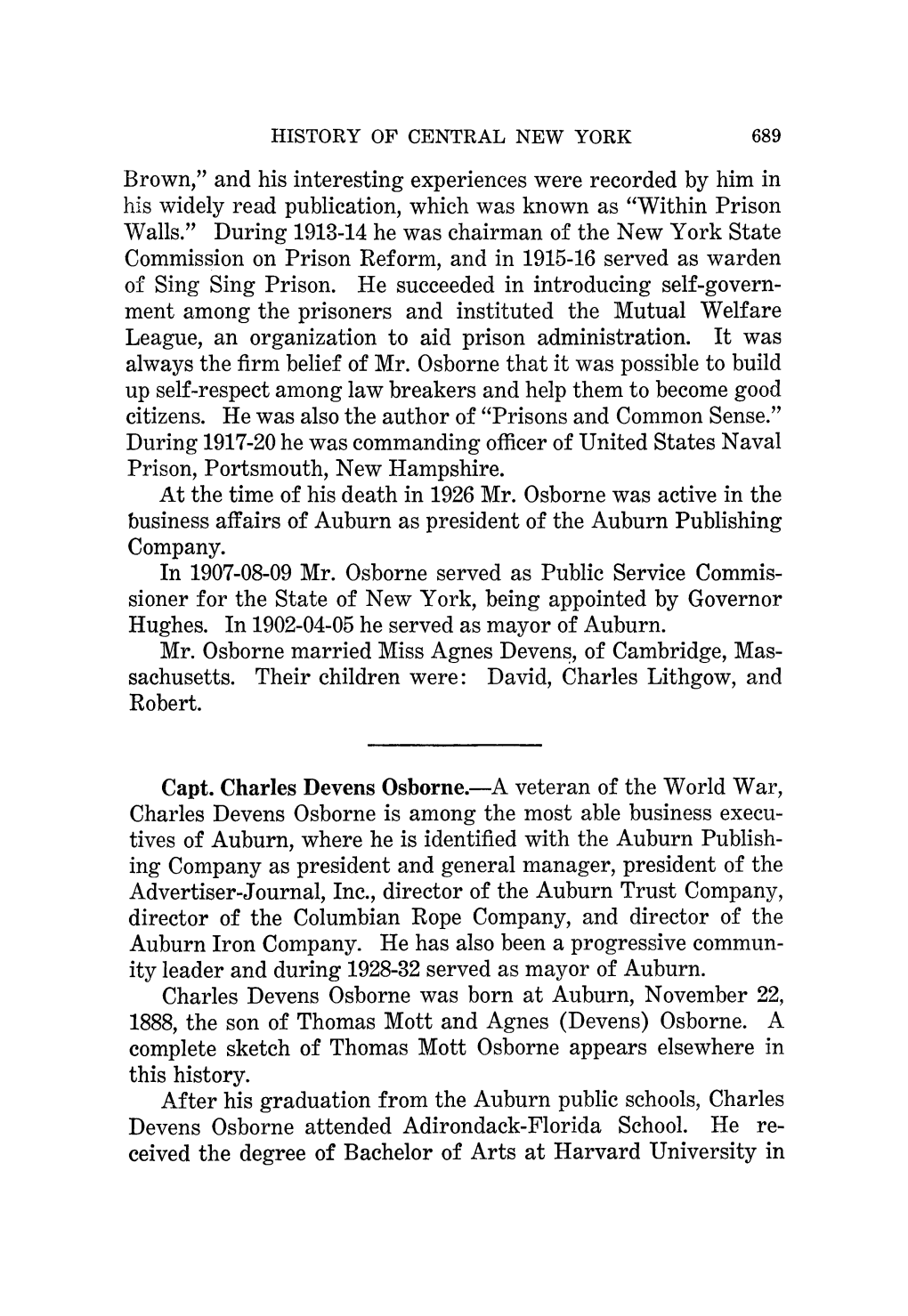 Of Sing Sing Prison. He Succeeded in Introducing Self-Govern of the Auburn Publishing Devens, of Cambridge, Mas Ing Company Th