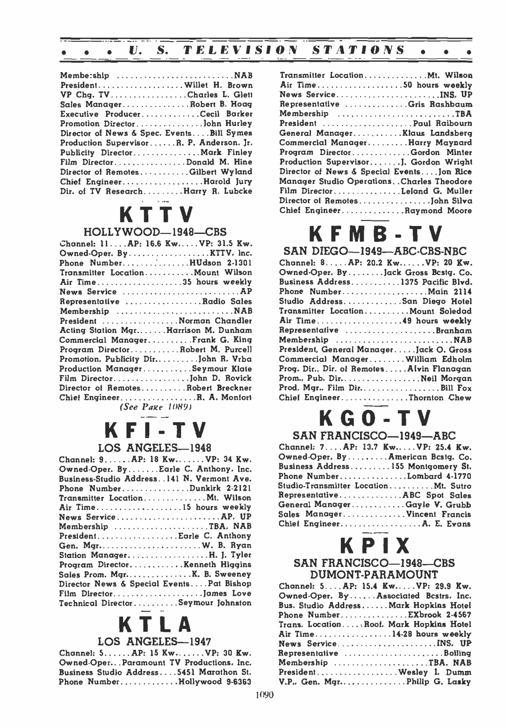 KFI-TV SAN FRANCISCO- 1949 -ABC LOS ANGELES -1948 Channel: 7