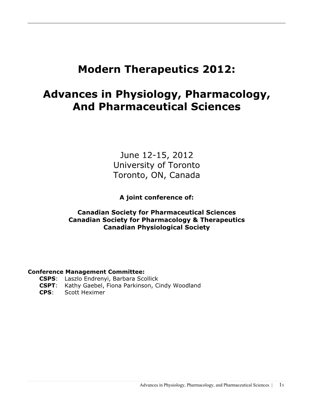 Advances in Physiology, Pharmacology, and Pharmaceutical Sciences