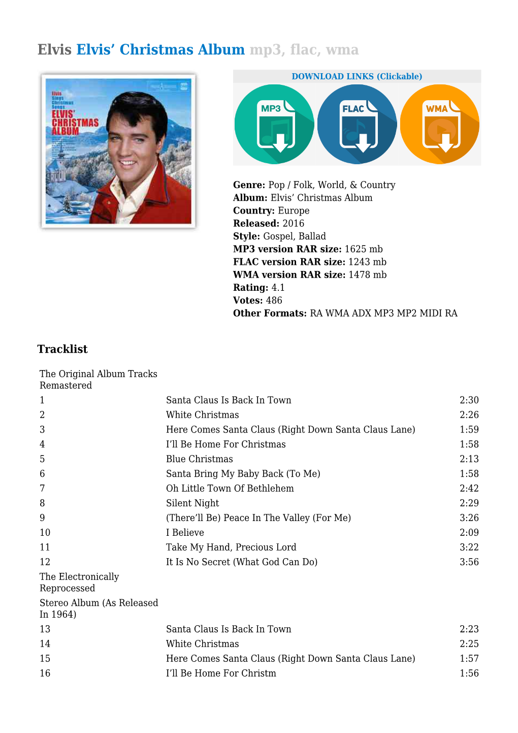 Elvis Elvis' Christmas Album Mp3, Flac