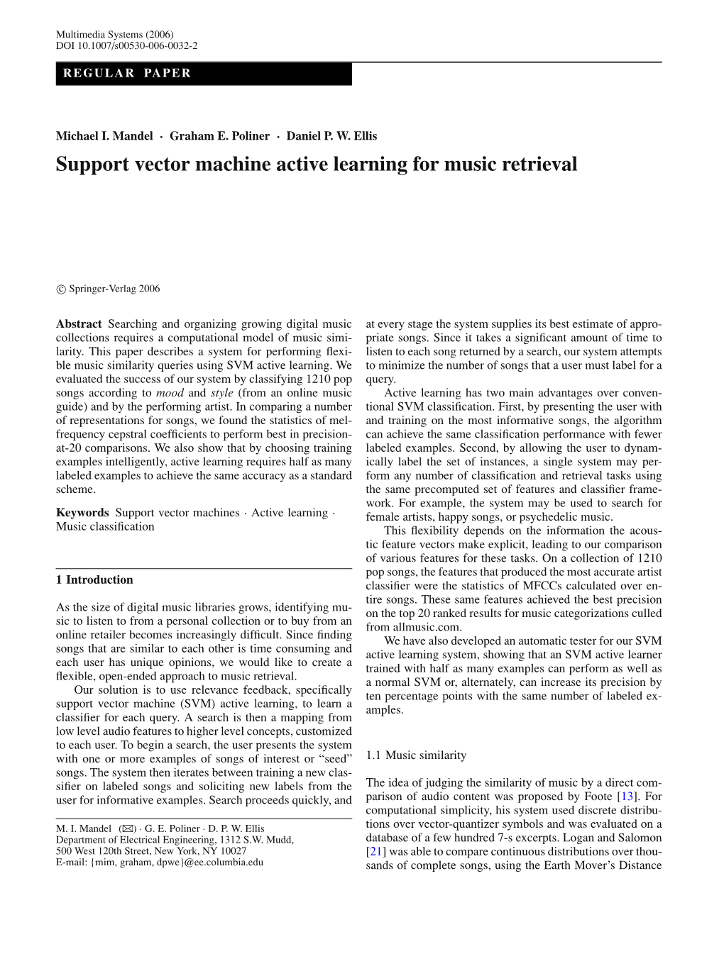 Support Vector Machine Active Learning for Music Retrieval