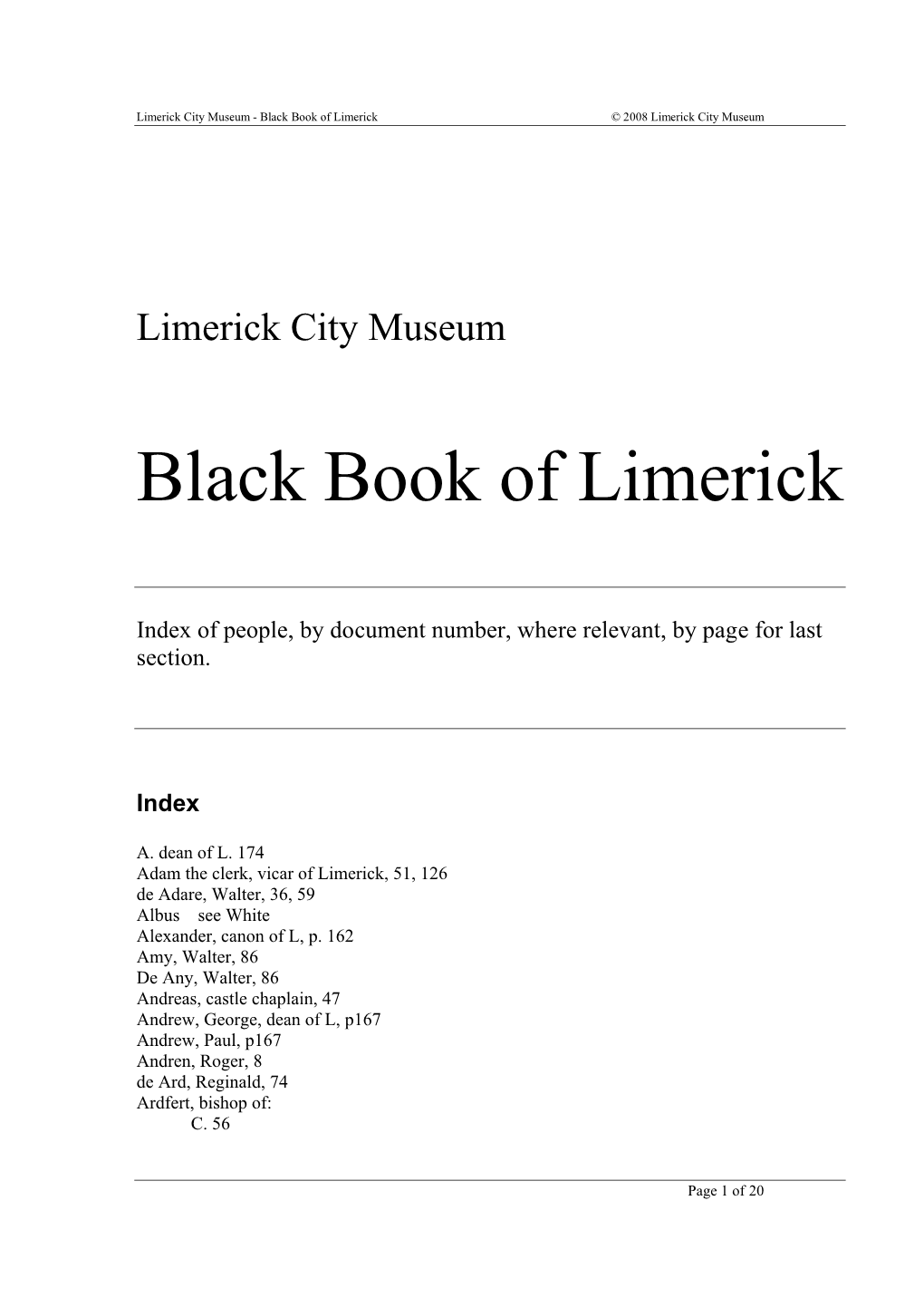 Black Book of Limerick © 2008 Limerick City Museum