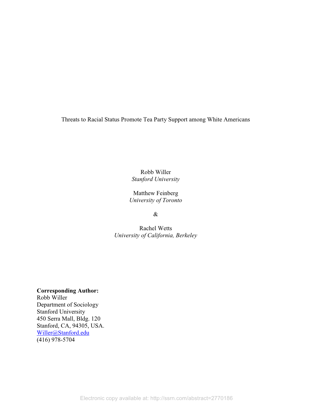 Threats to Racial Status Promote Tea Party Support Among White Americans