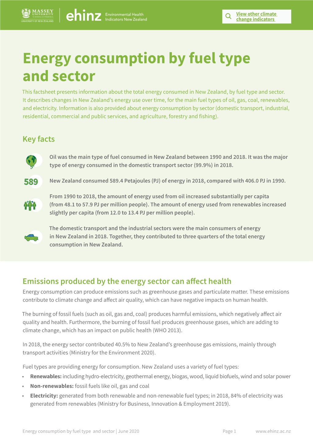 Energy Consumption by Fuel Type and Sector This Factsheet Presents Information About the Total Energy Consumed in New Zealand, by Fuel Type and Sector