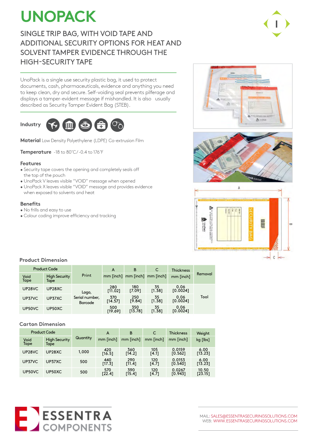 Unopack I Single Trip Bag, with Void Tape and Additional Security Options for Heat and Solvent Tamper Evidence Through the High-Security Tape