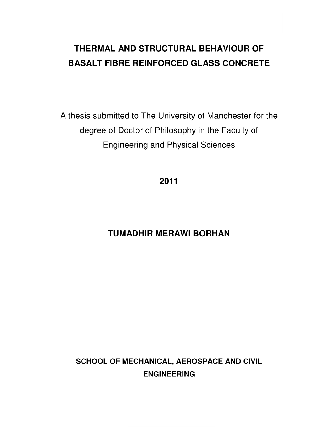 Thermal and Structural Behaviour of Basalt Fibre Reinforced Glass Concrete