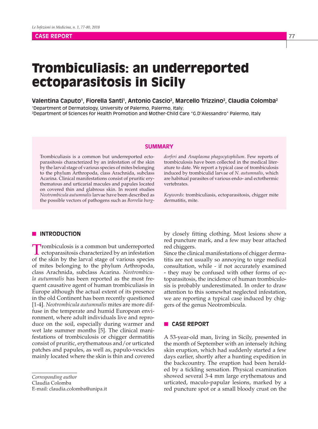 Trombiculiasis: an Underreported Ectoparasitosis in Sicily