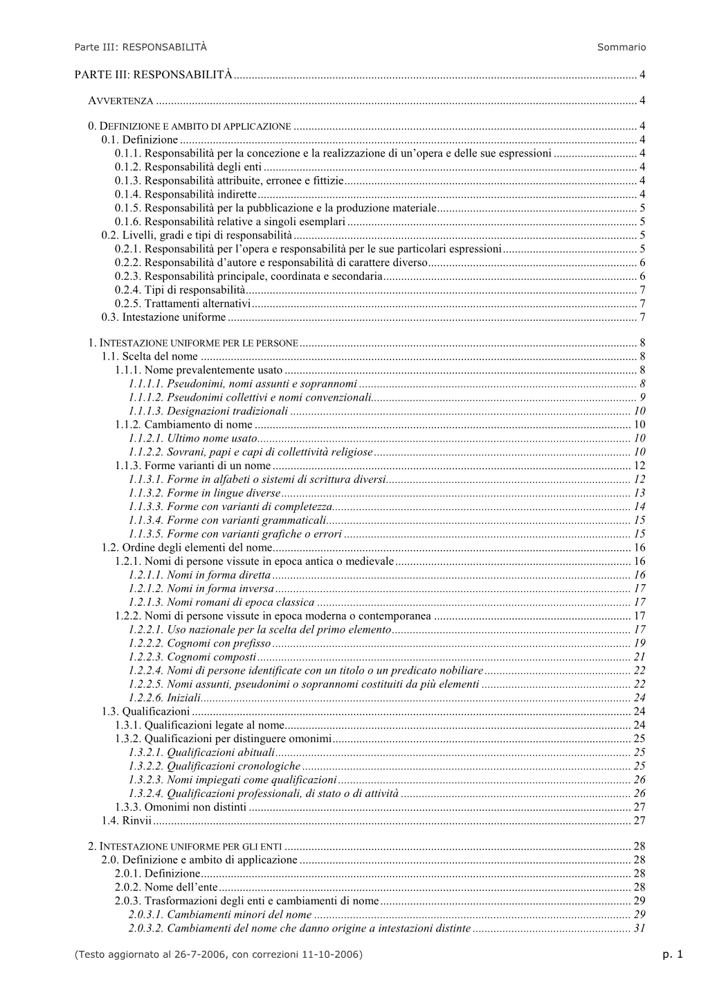 Parte III: RESPONSABILITÀ Sommario