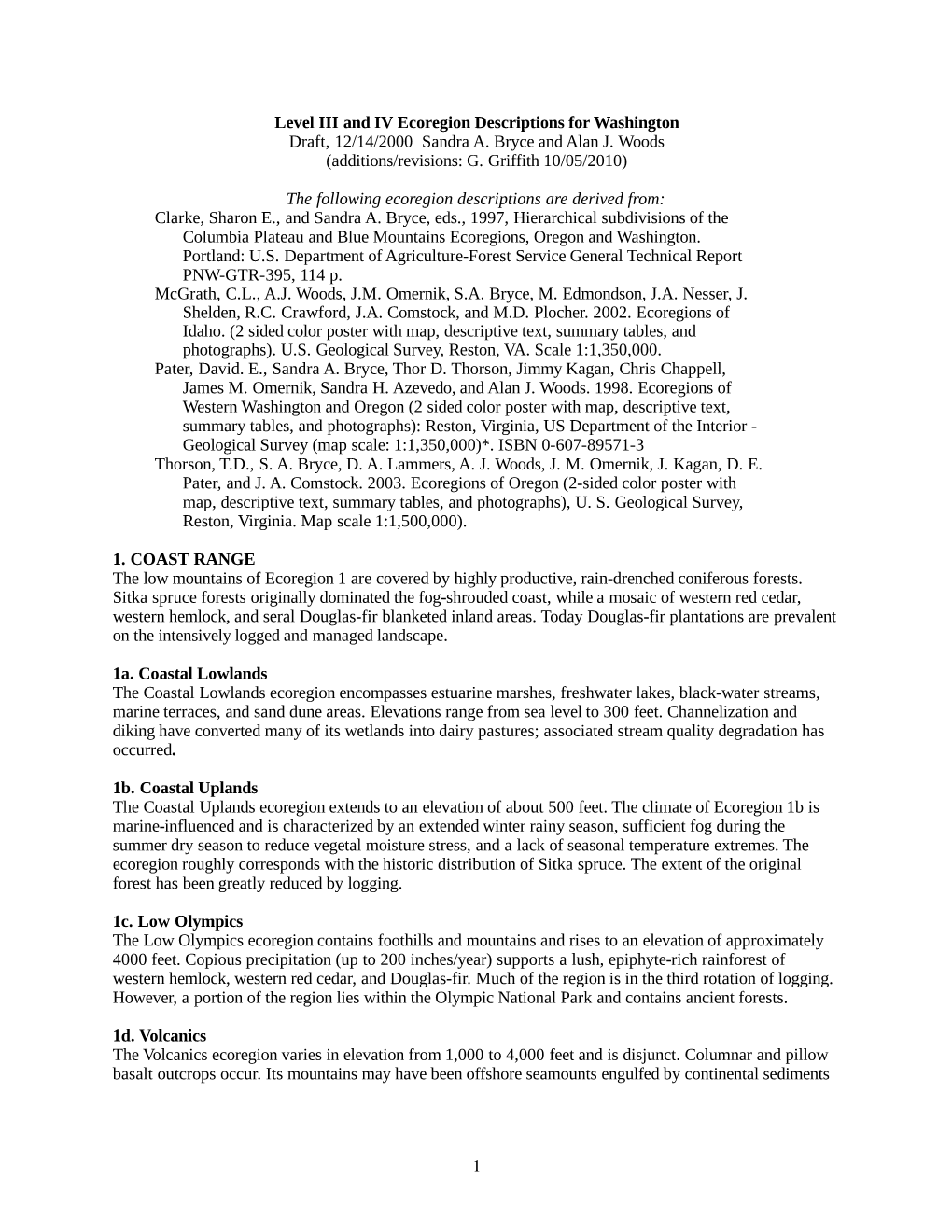 Draft 7 Level III and IV Ecoregion Descriptions for Oregon