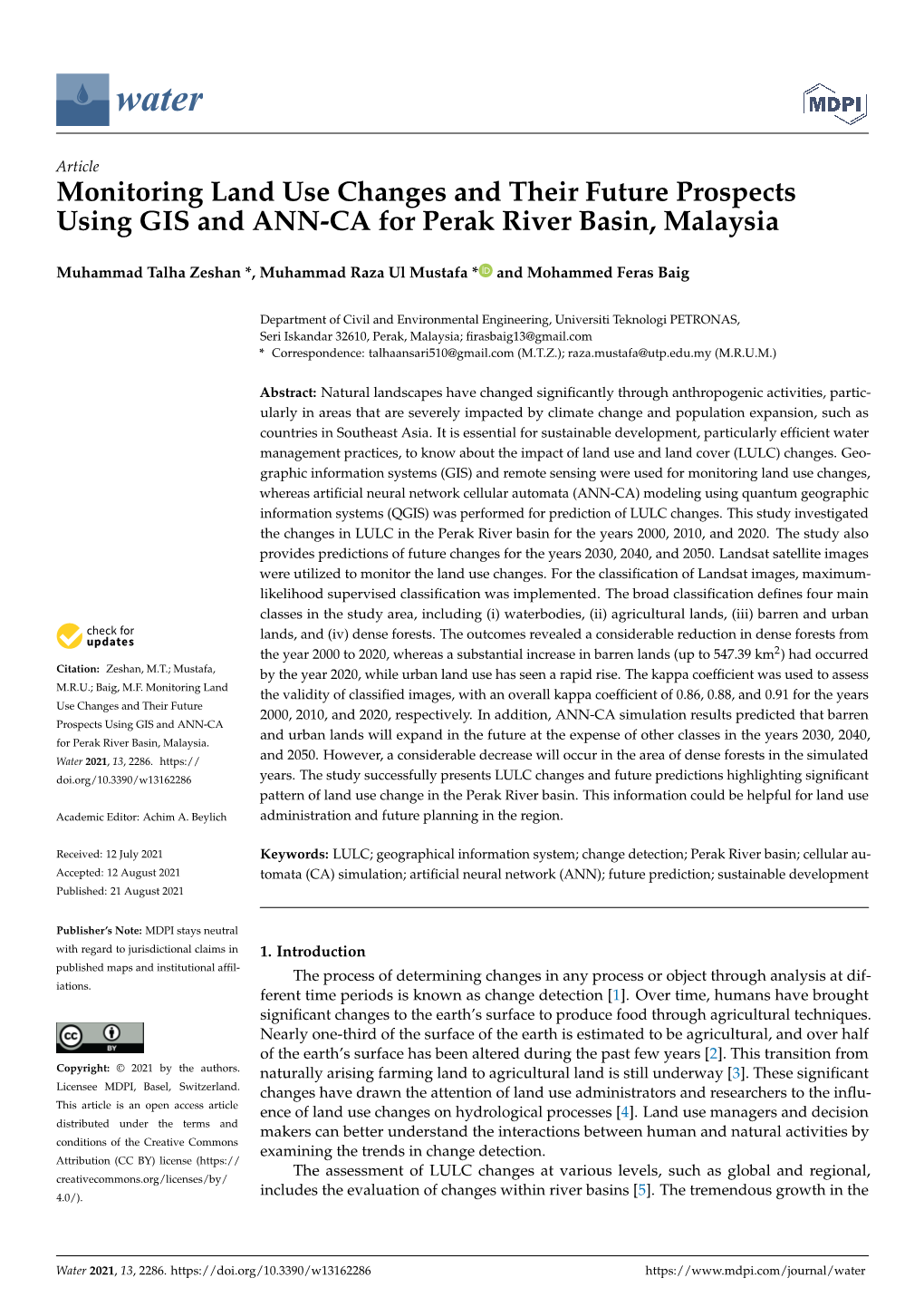Monitoring Land Use Changes and Their Future Prospects Using GIS and ANN-CA for Perak River Basin, Malaysia