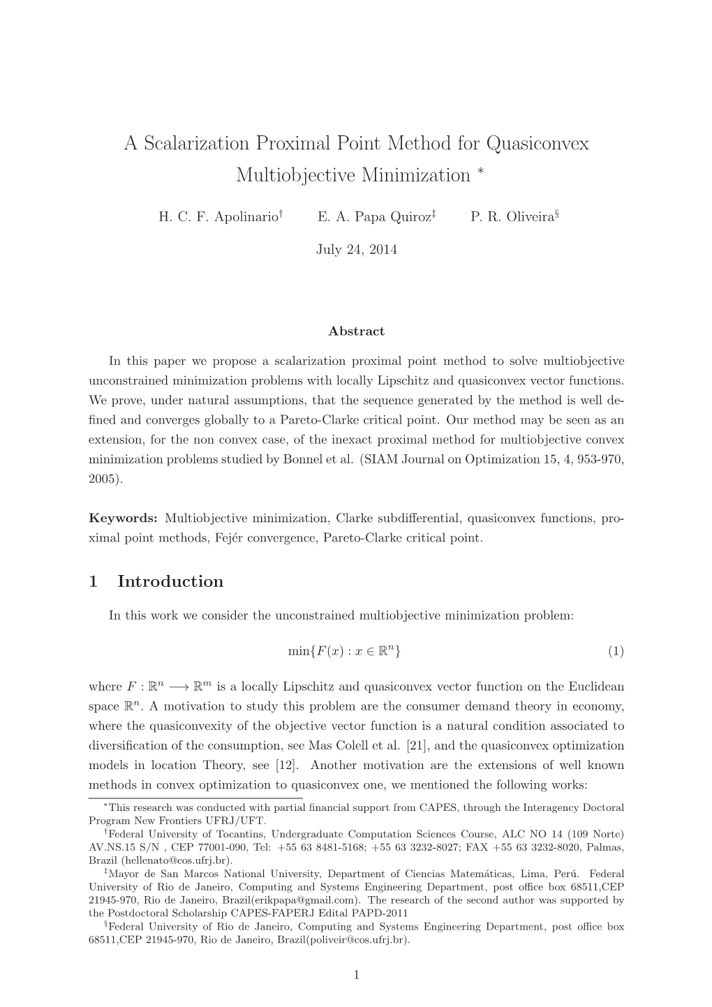 A Scalarization Proximal Point Method for Quasiconvex Multiobjective Minimization ∗