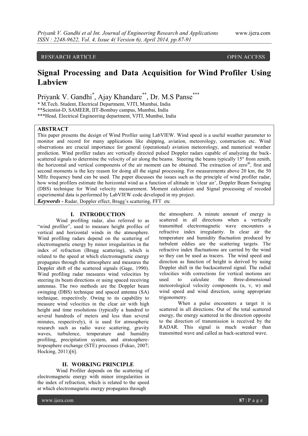 Signal Processing and Data Acquisition for Wind Profiler Using Labview