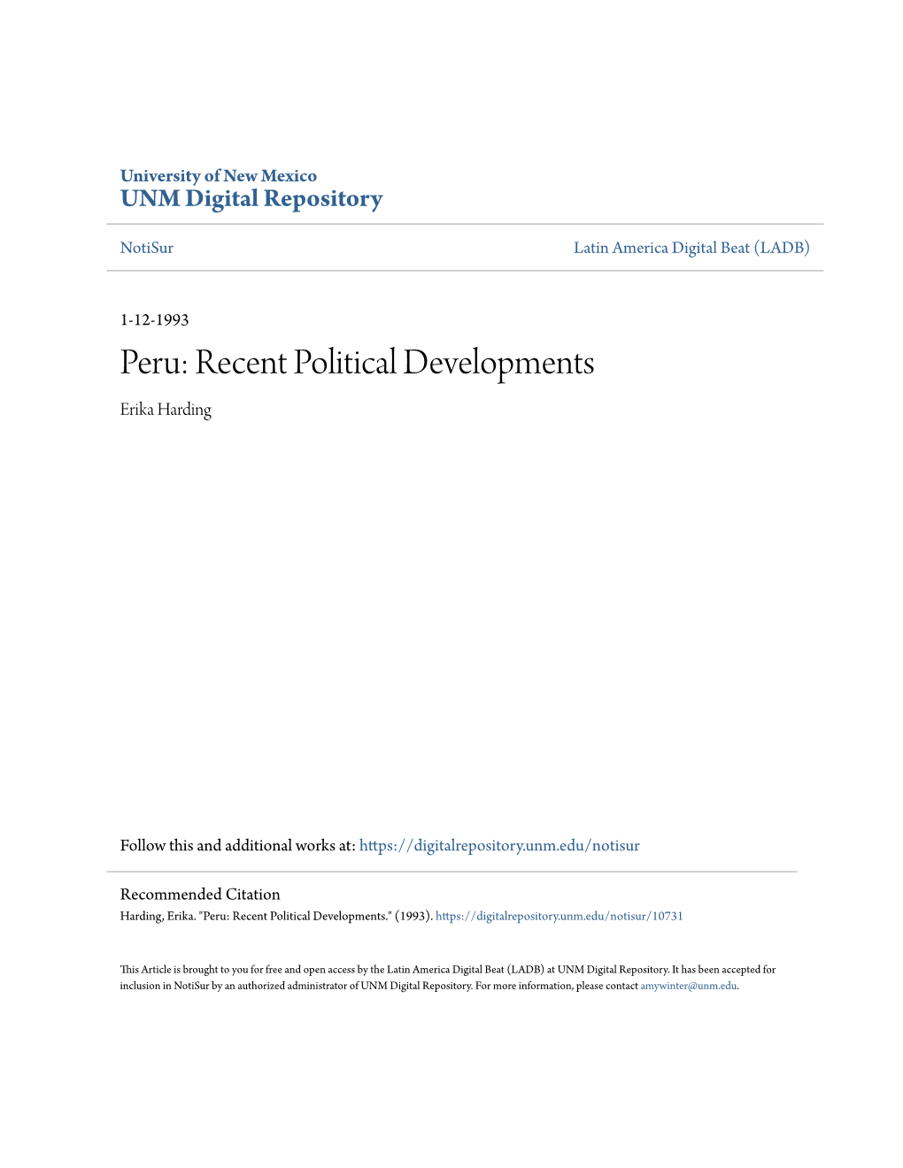 Recent Political Developments Erika Harding