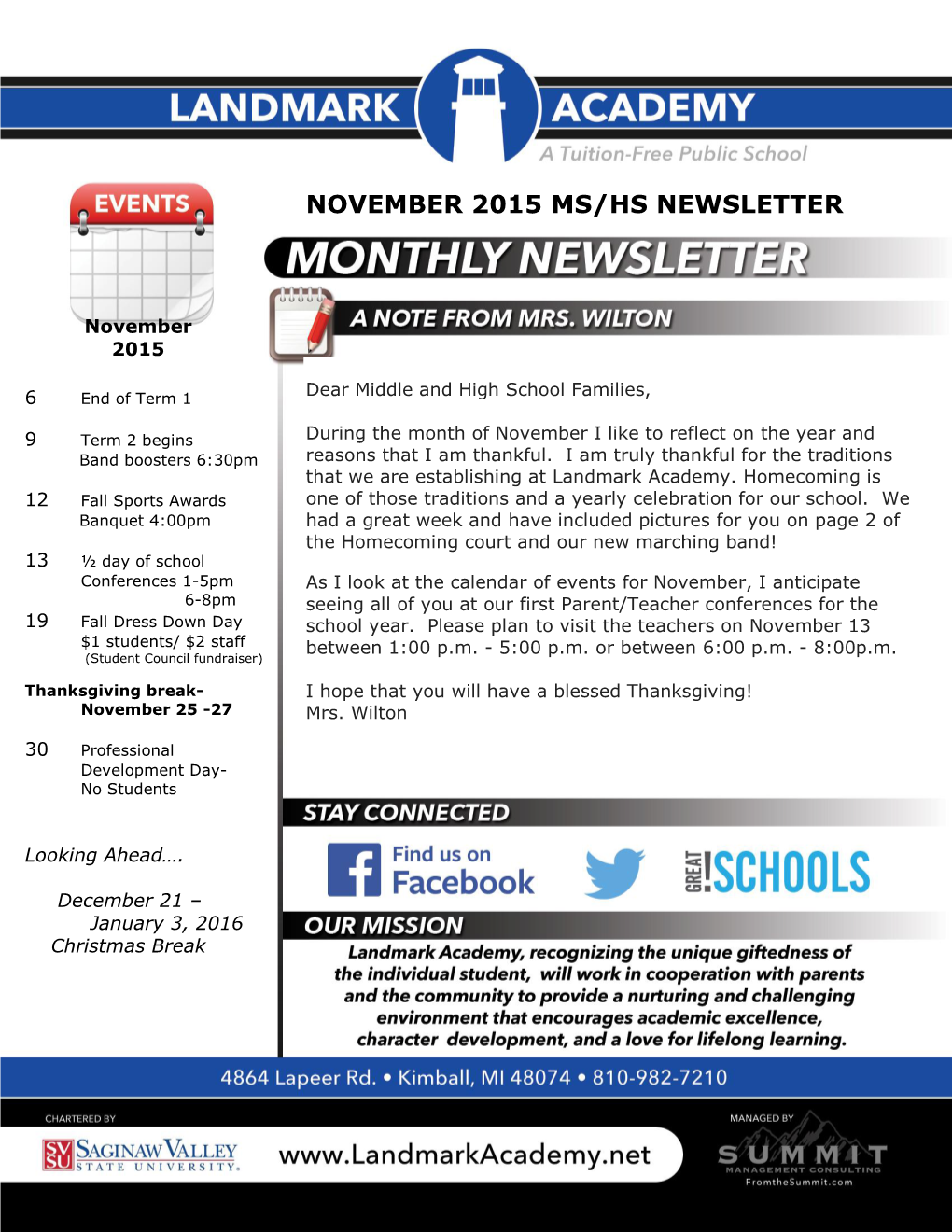 November 2015 Ms/Hs Newsletter