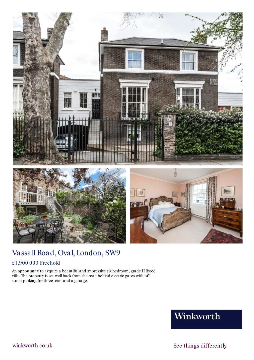 Vassall Road, Oval, London, SW9 £1,900,000 Freehold an Opportunity to Acquire a Beautiful and Impressive Six Bedroom, Grade II Listed Villa
