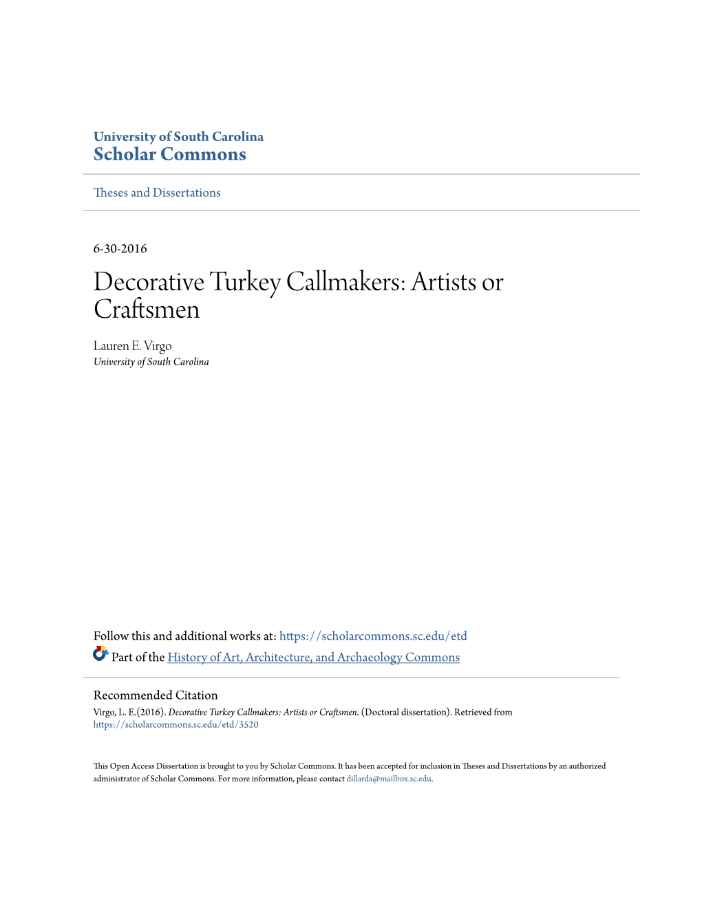 Decorative Turkey Callmakers: Artists Or Craftsmen Lauren E