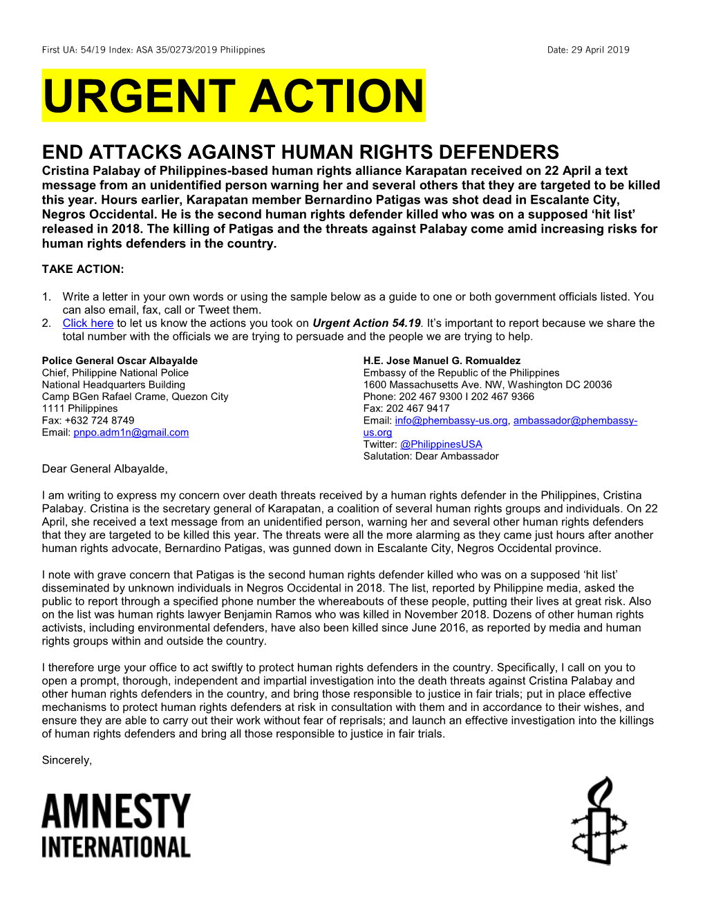 Urgent Action