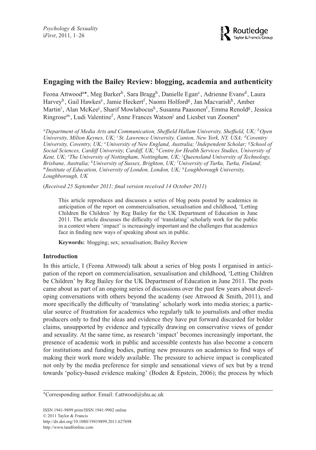 Engaging with the Bailey Review: Blogging, Academia and Authenticity