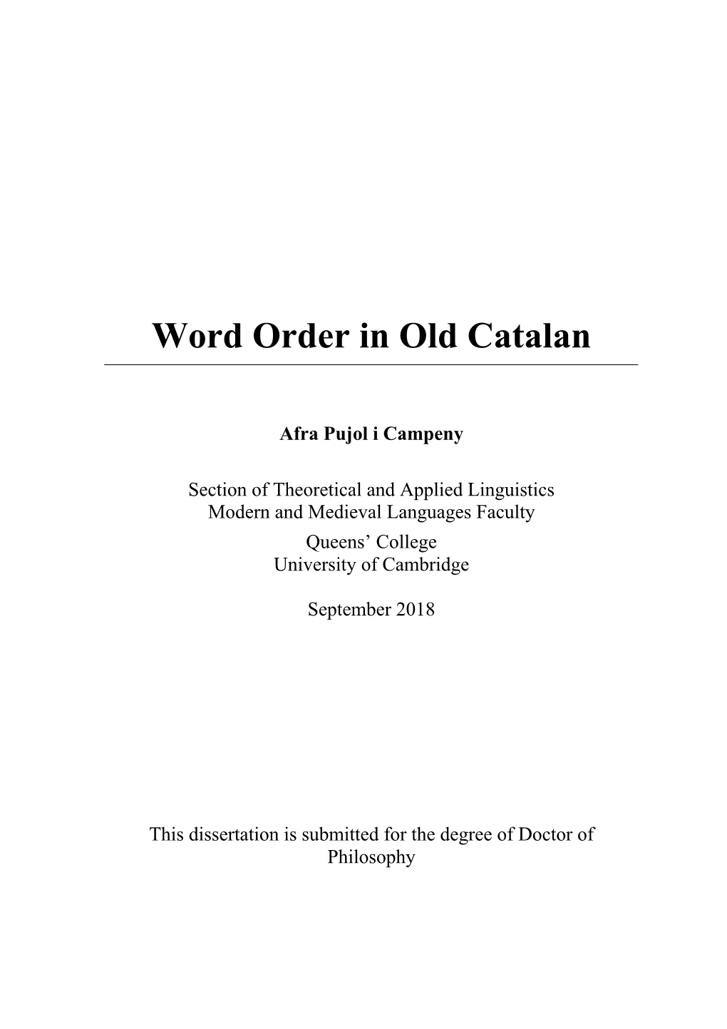 Word Order in Old Catalan