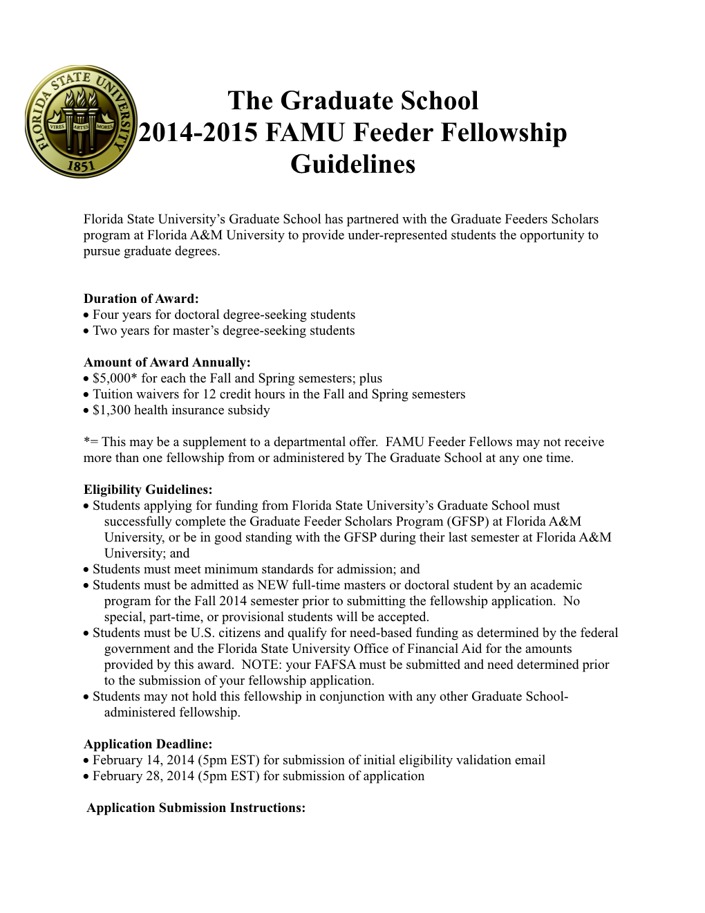 2014-2015 FAMU Feeder Fellowship