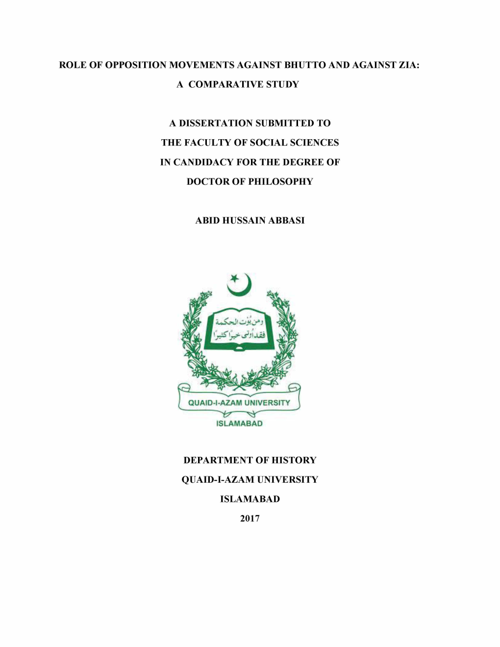 Role of Opposition Movements Against Bhutto and Against Zia