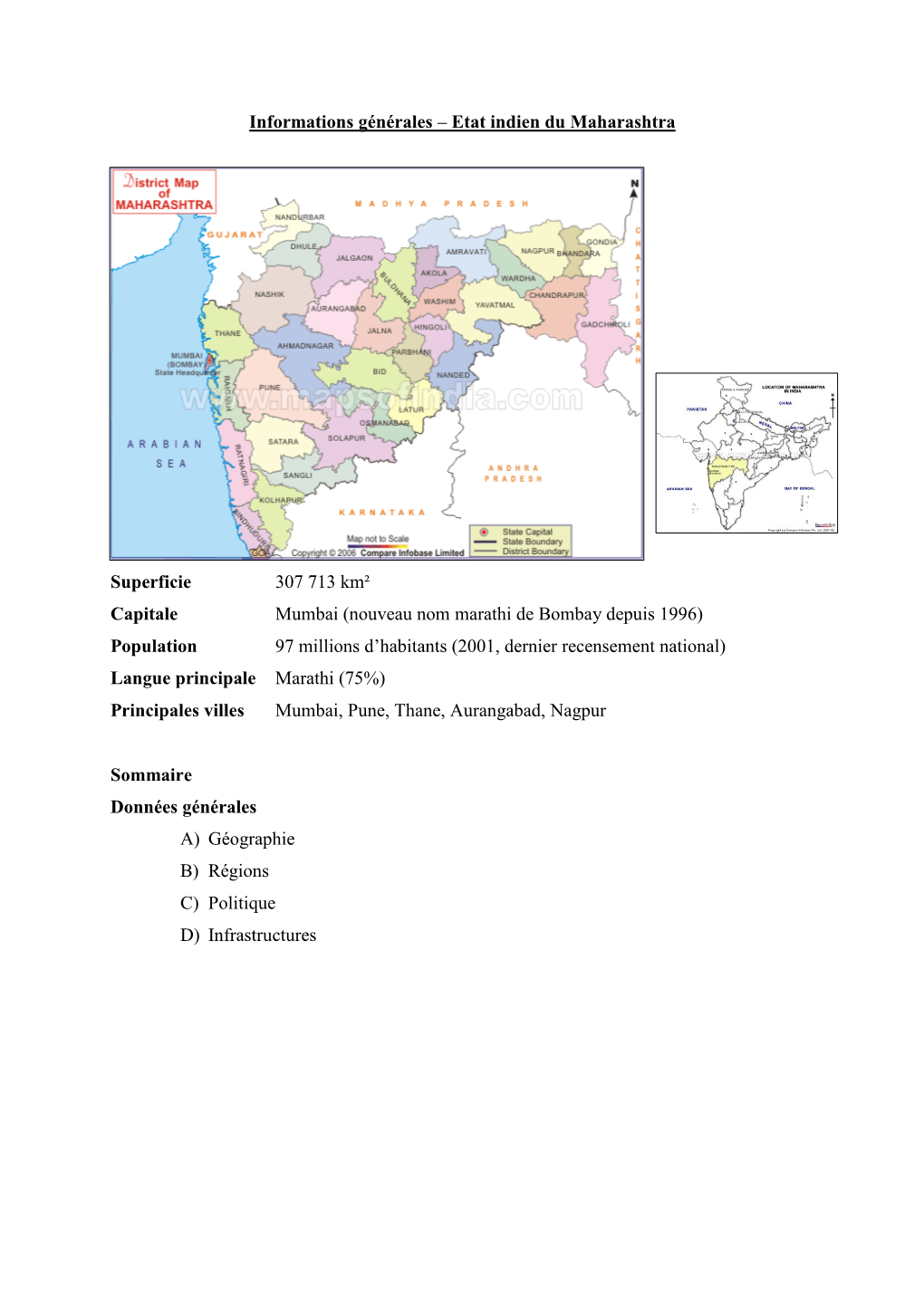 Informations Générales – Etat Indien Du Maharashtra