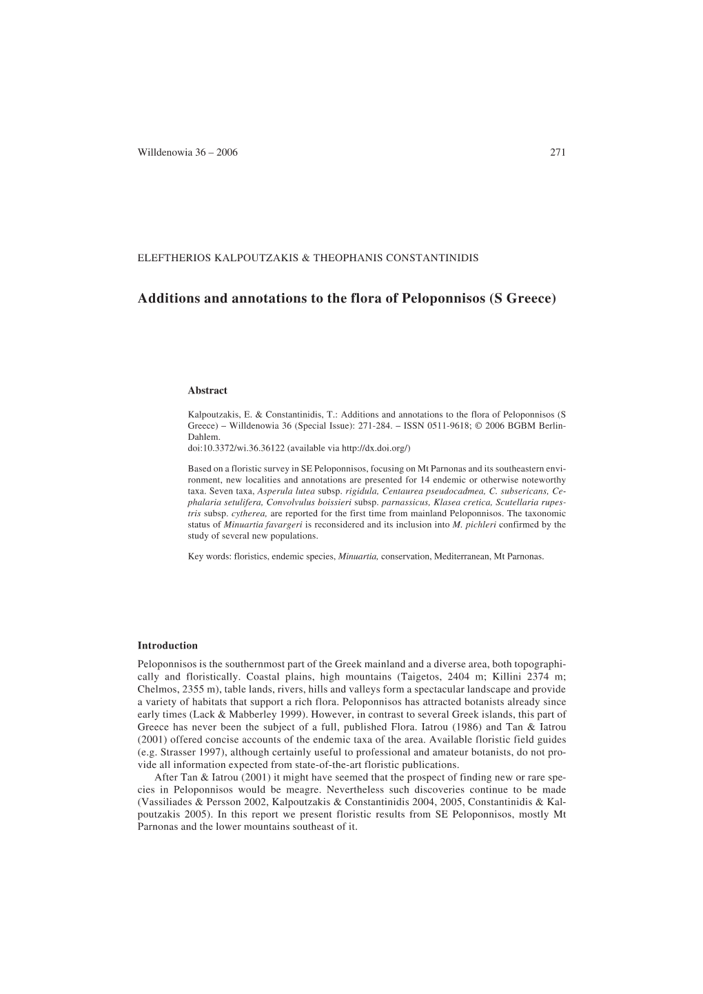 Additions and Annotations to the Flora of Peloponnisos (S Greece)