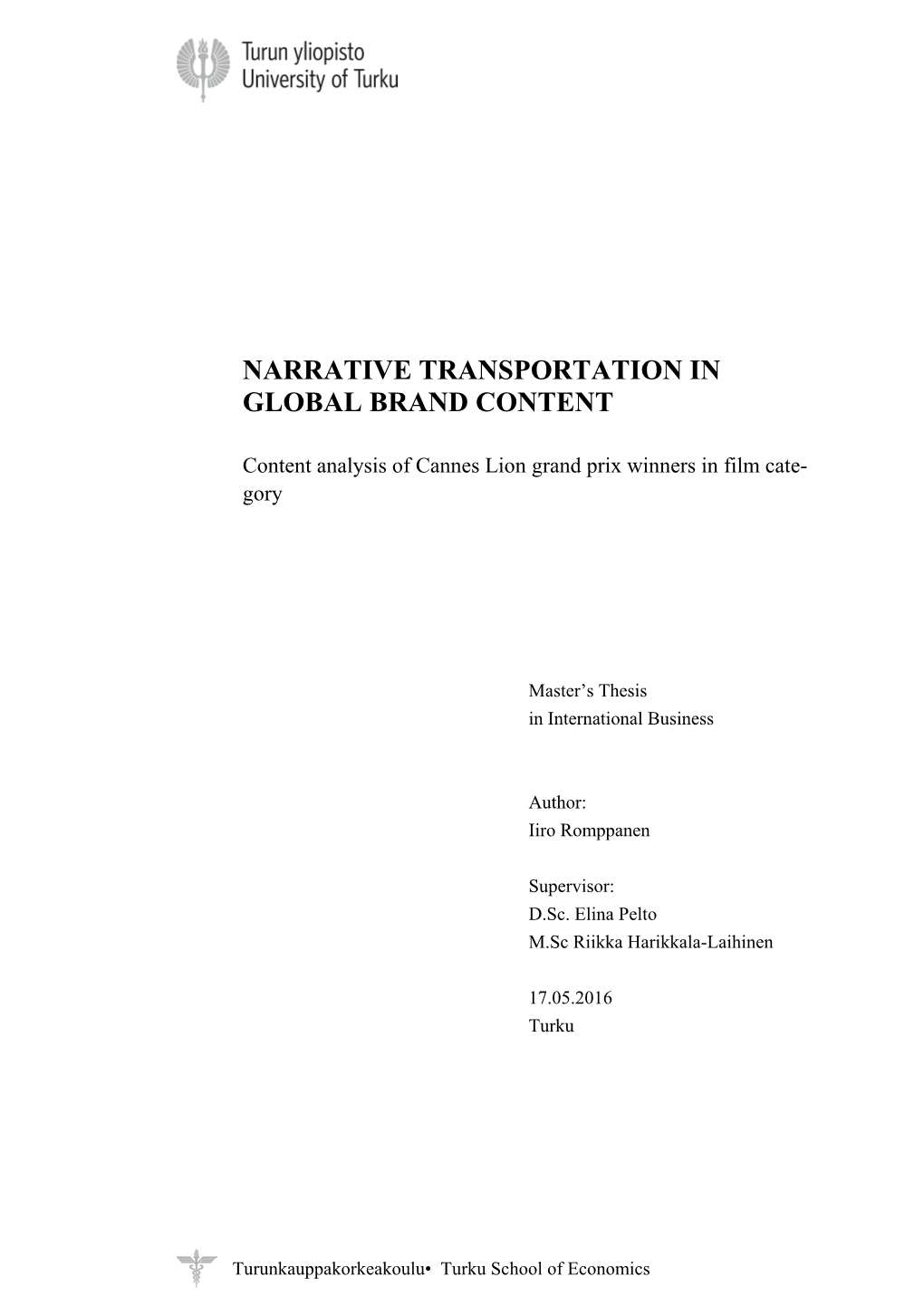 Narrative Transportation in Global Brand Content