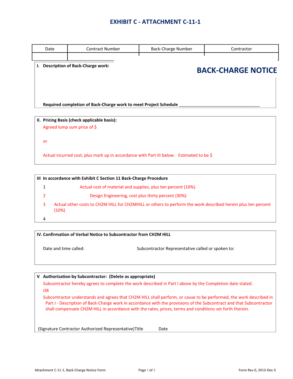 CH-P05-6.03-F3 Backcharge Notice - Purchase Orders