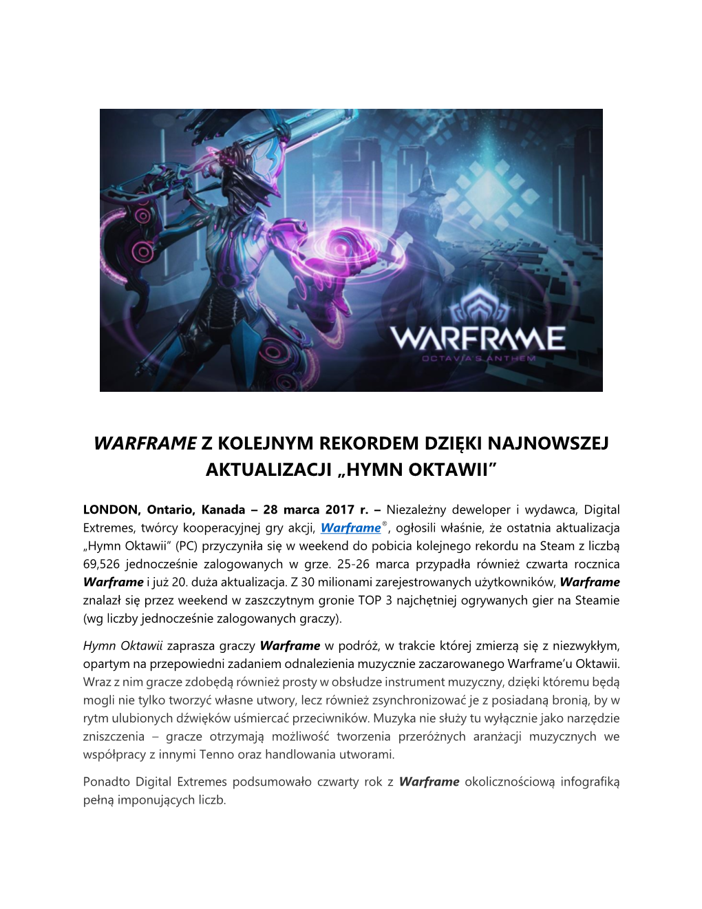 Warframe Z Kolejnym Rekordem Dzięki Najnowszej Aktualizacji „Hymn Oktawii”