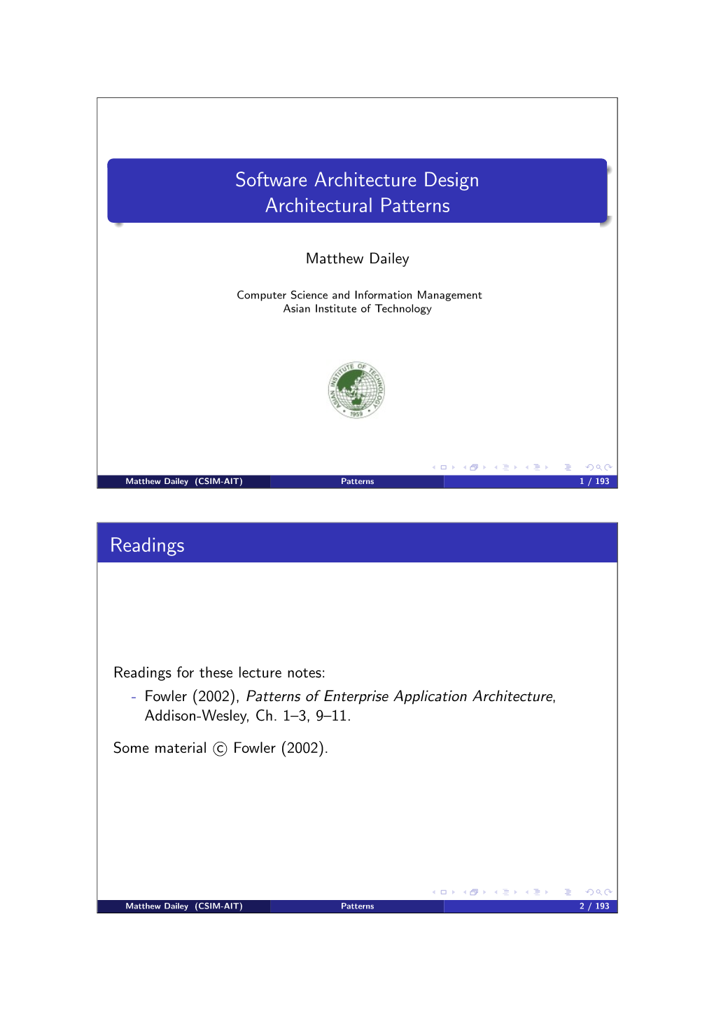 Software Architecture Design Architectural Patterns Readings